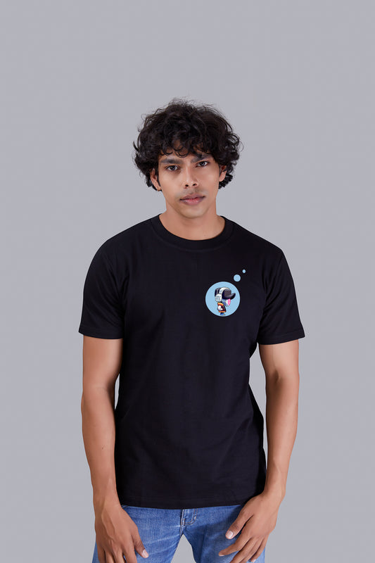 Black Printed Round Tshirt For Men