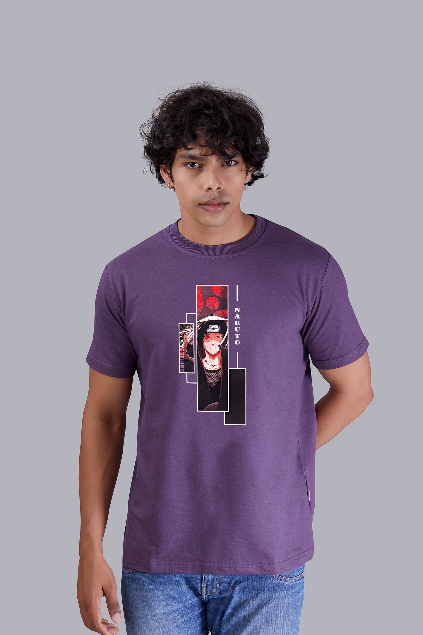 Grape Dude's Portrait printed round T -Shirt