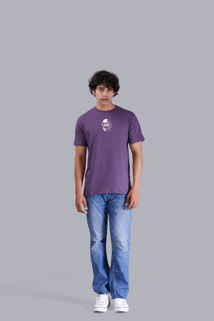 Grape Astronaut Back Print Round Neck T-Shirt