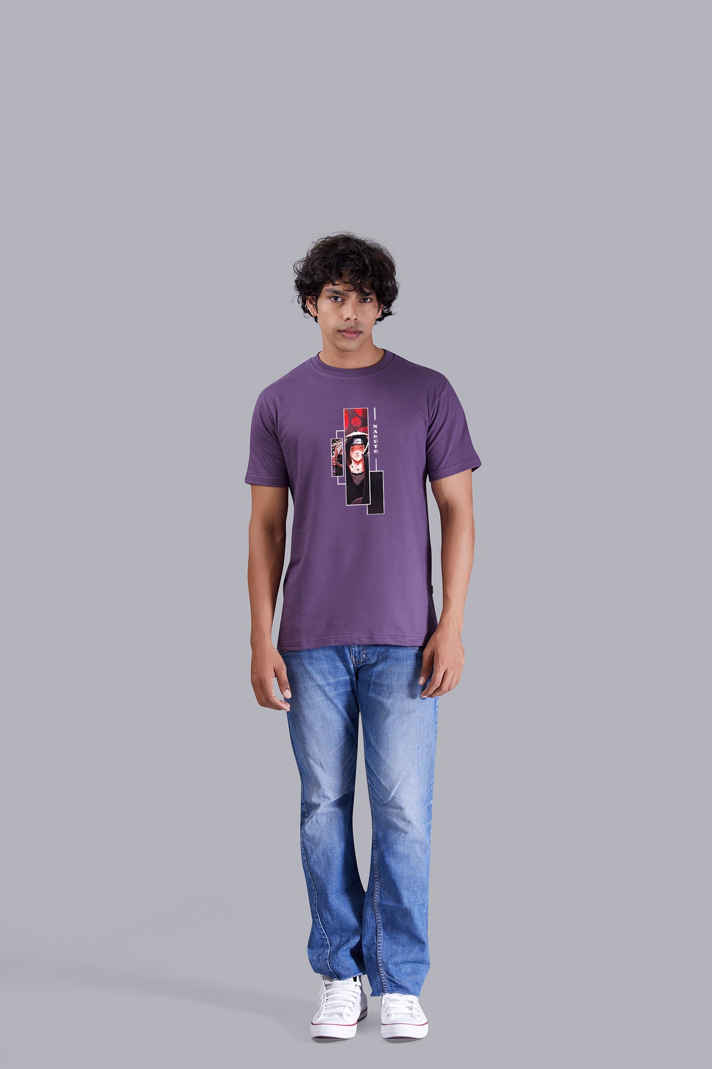 Grape Dude's Portrait printed round T -Shirt