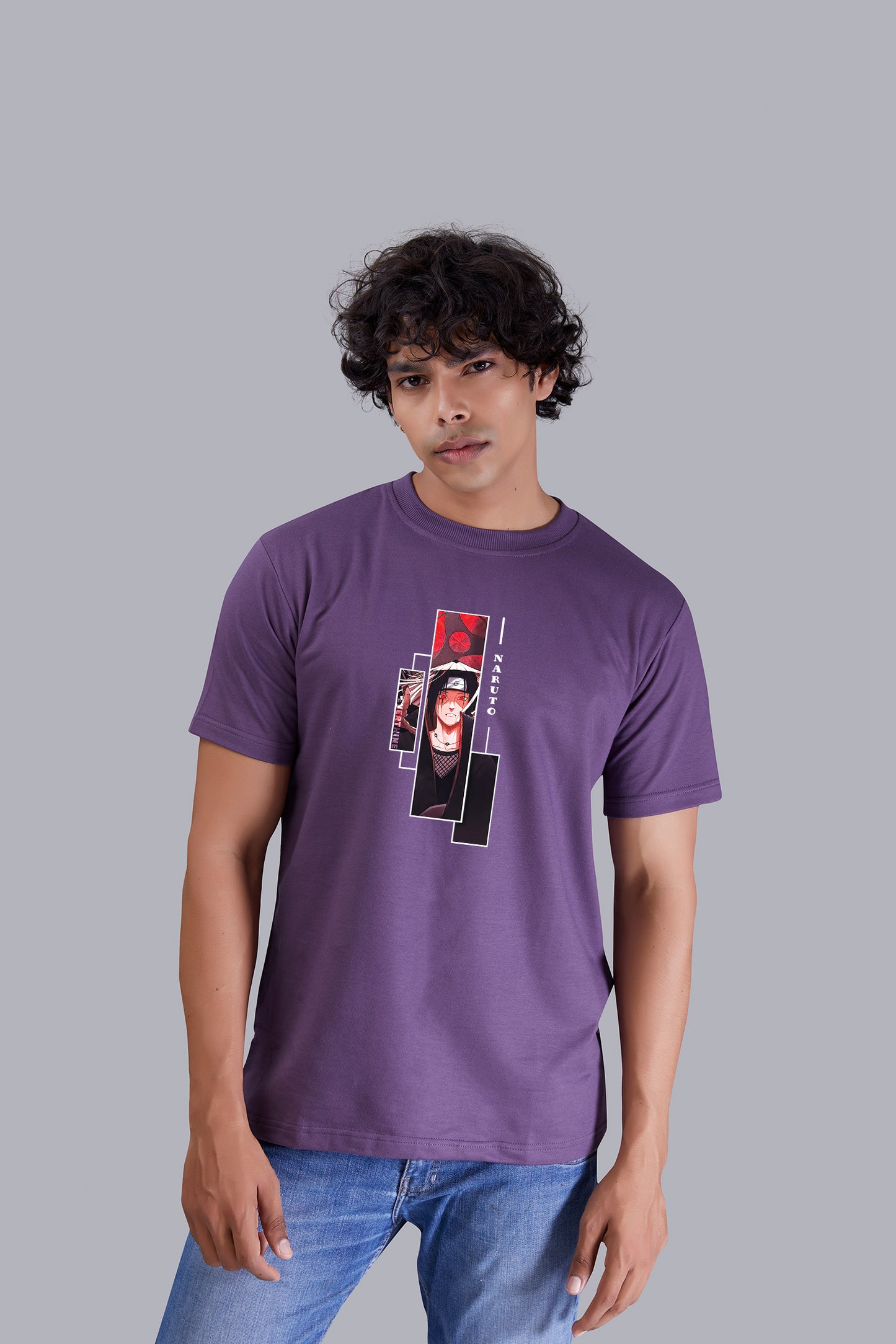 Grape Dude's Portrait printed round T -Shirt