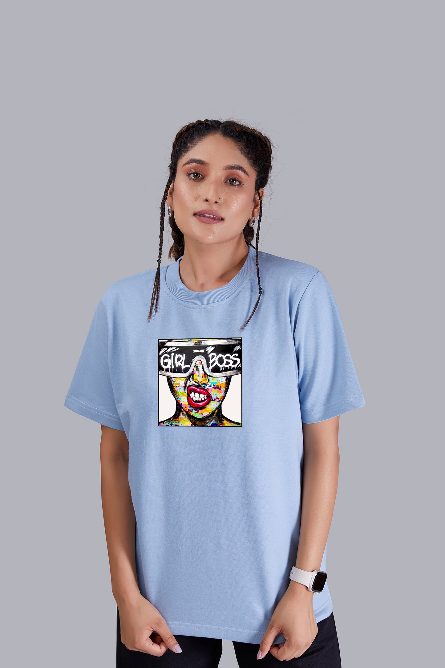 Girl Boss Round Neck Women (Sky Blue)