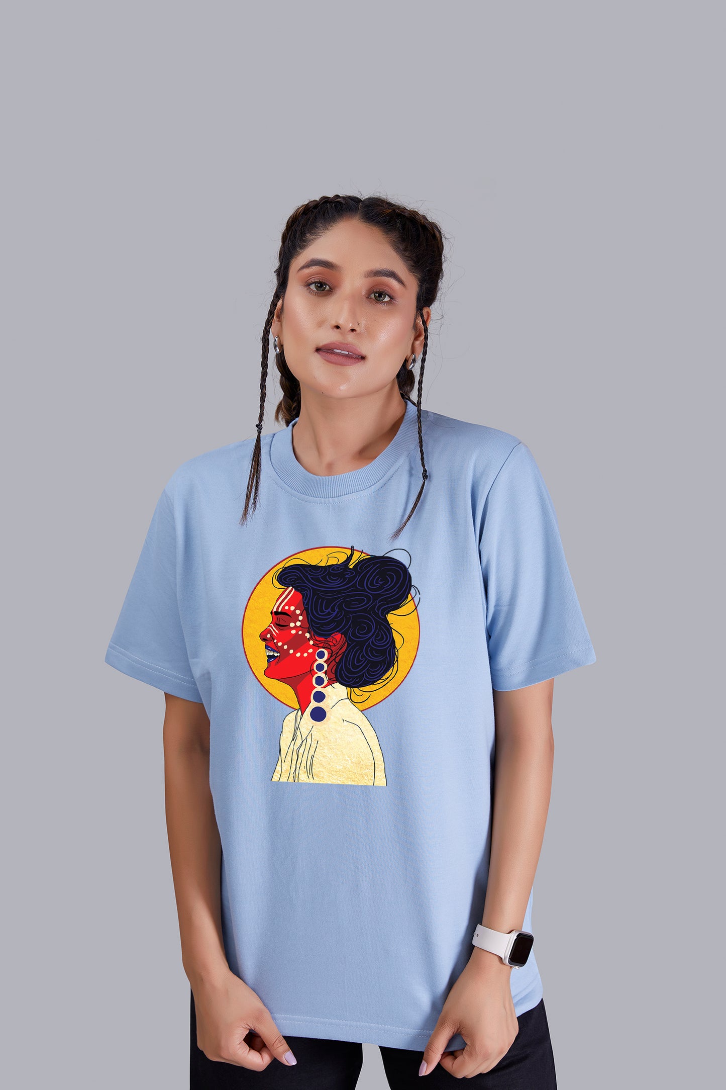 Live And Laugh Round Neck Women (Sky Blue)