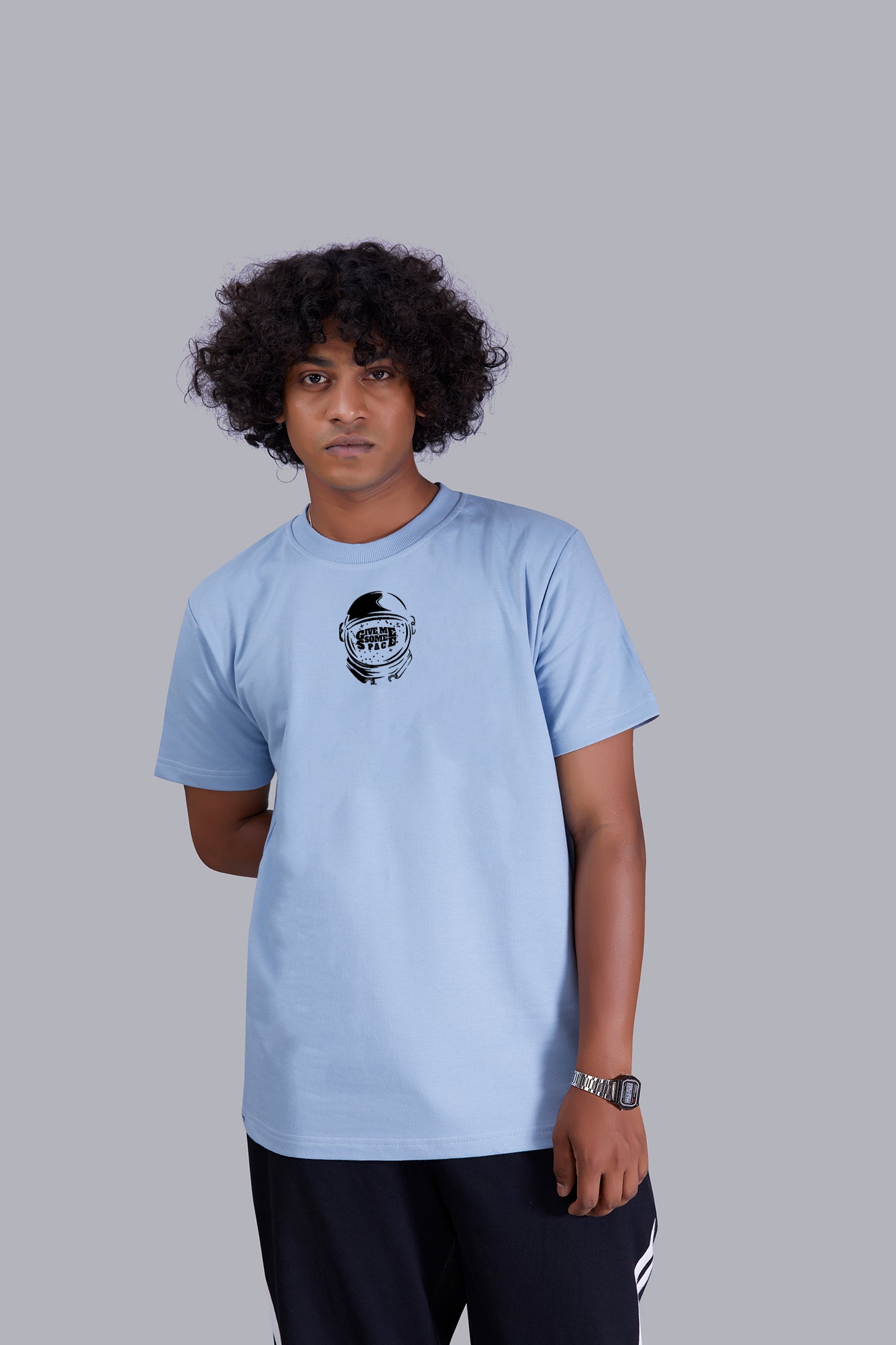 Skyblue Astronaut Back Print Round Neck T-Shirt