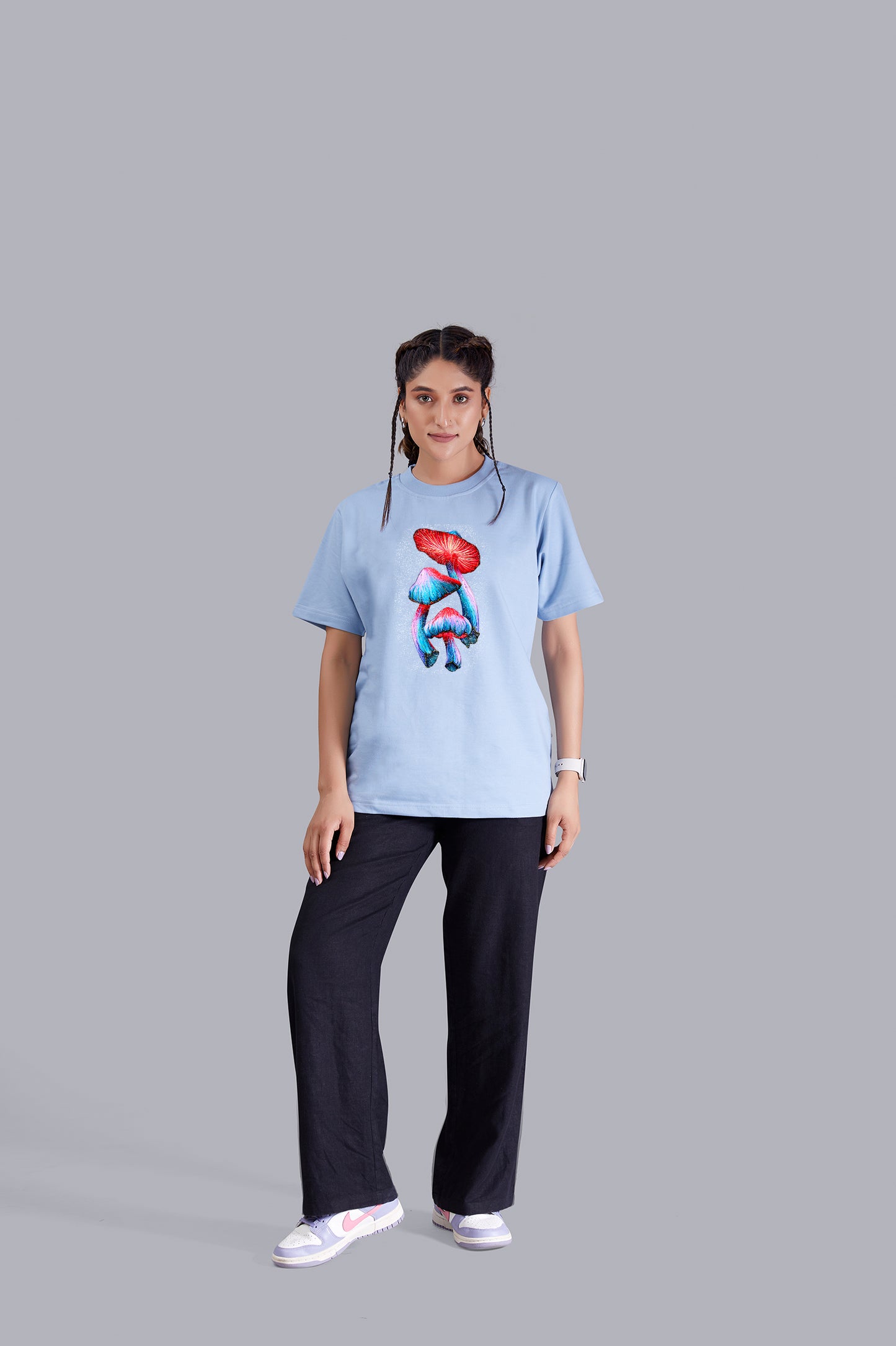 Magic Mushroom Round Neck Women (Sky Blue)