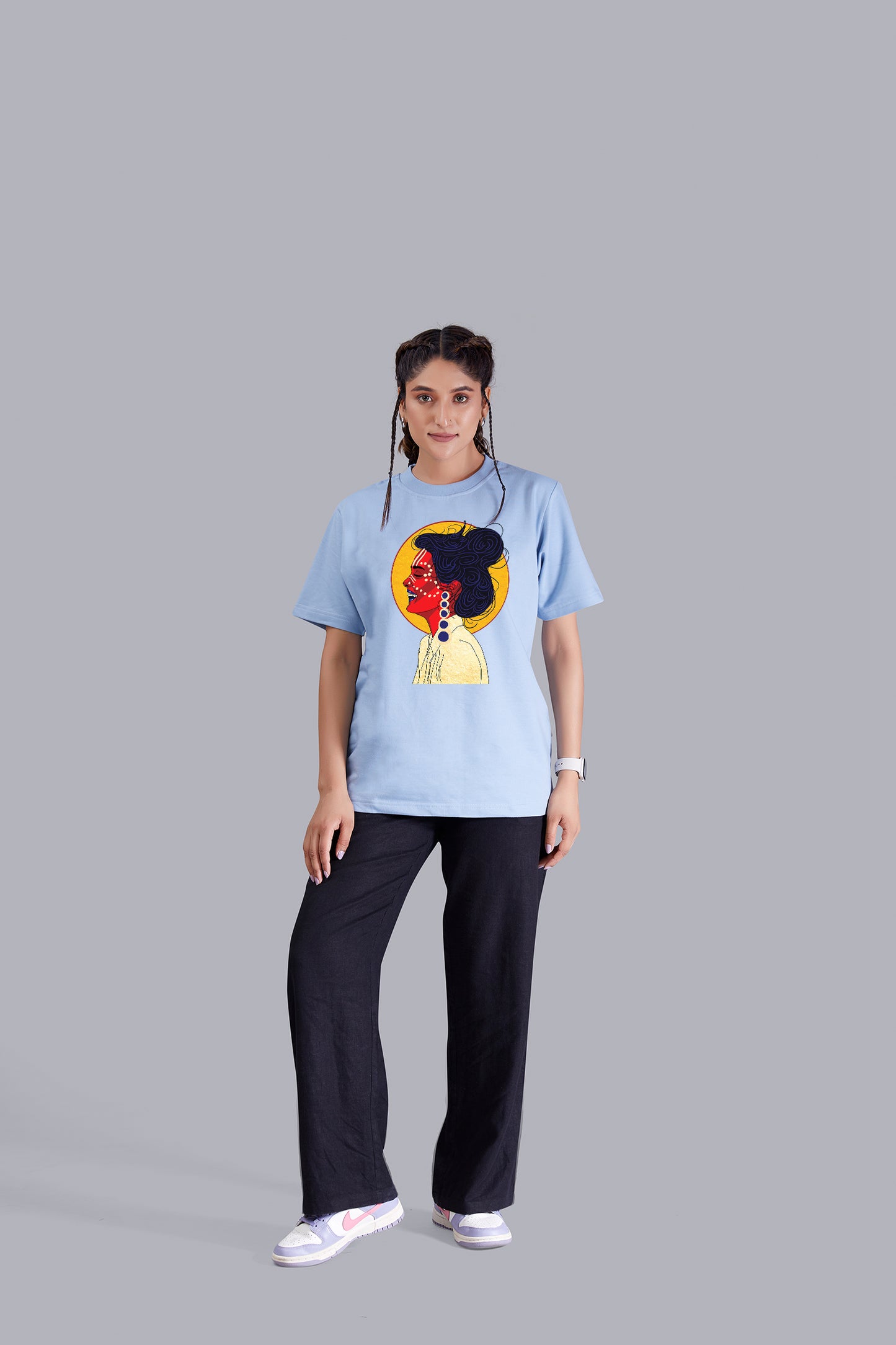 Live And Laugh Round Neck Women (Sky Blue)