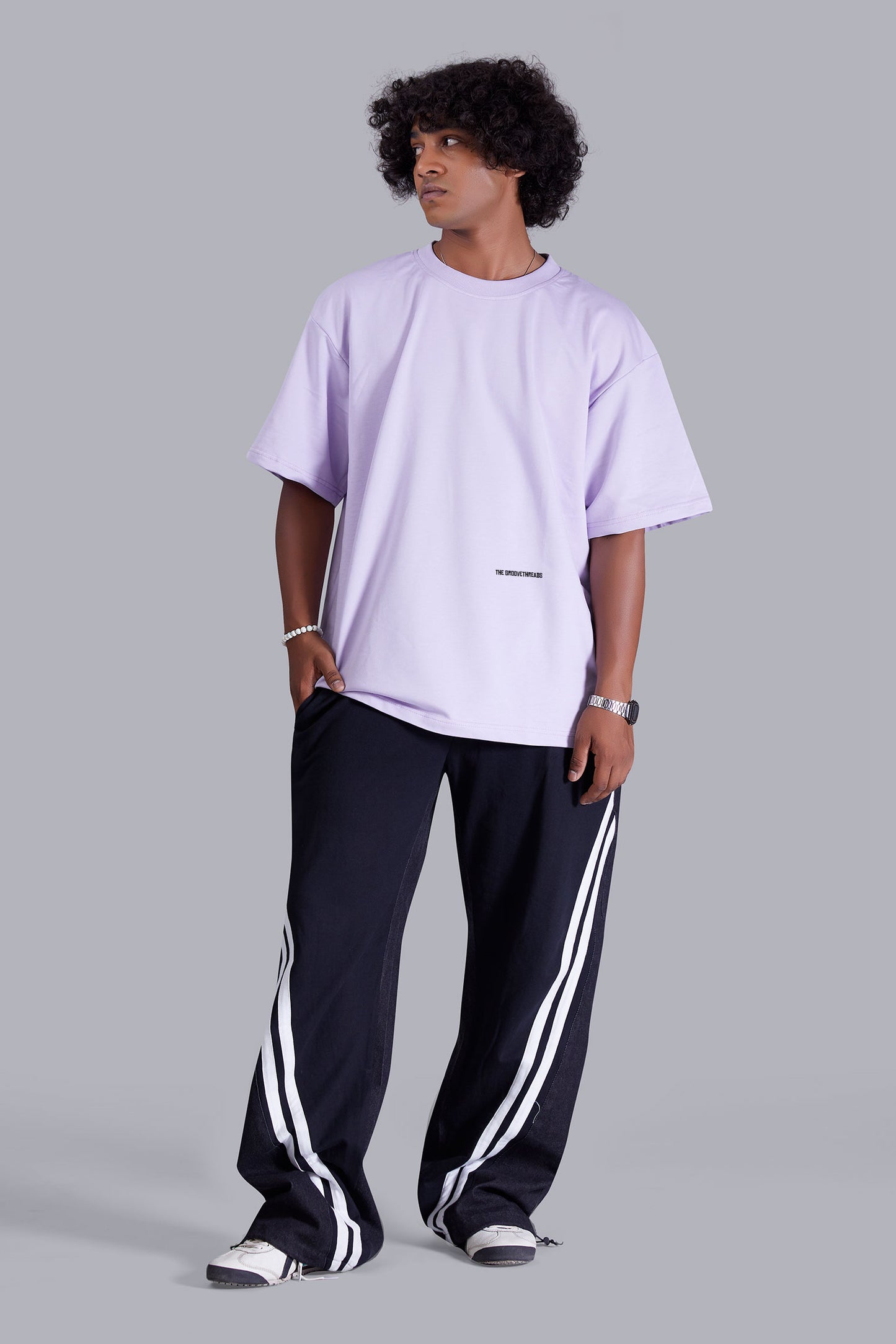 Anime Printed Oversized Lavender T shirt for Men