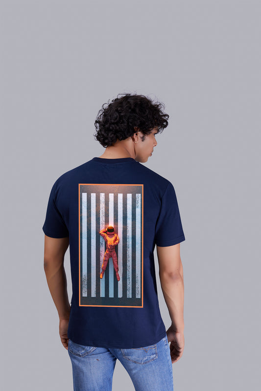 Navyblue Astronaut Back Print Round Neck T-Shirt