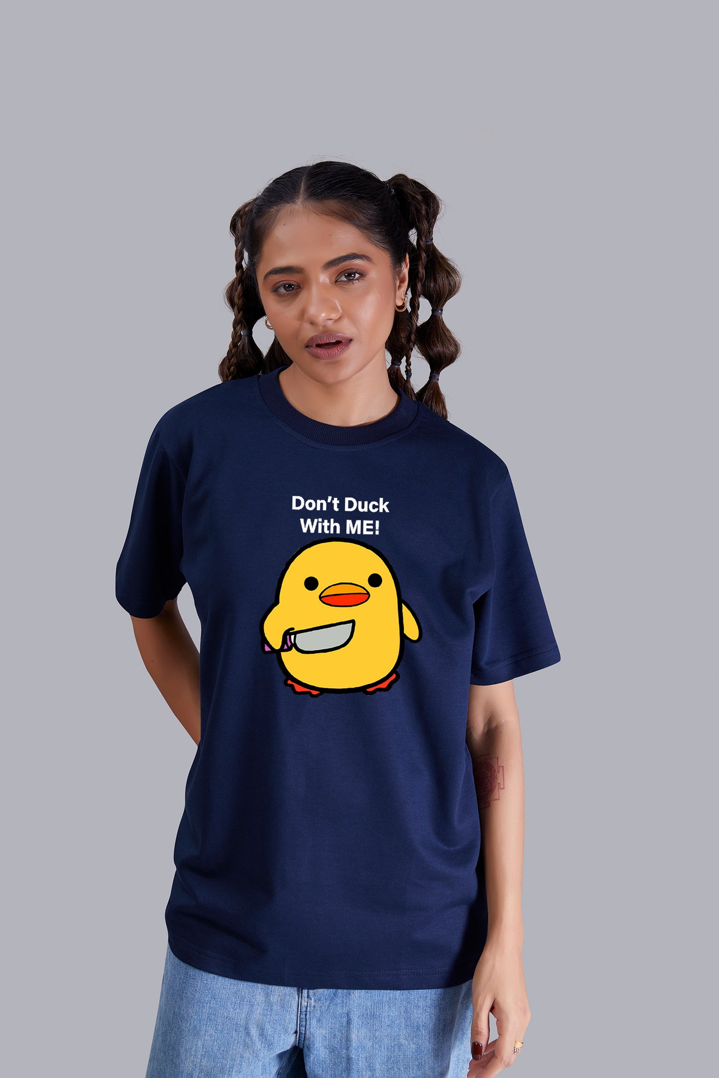 Don't Duck with me  Round Neck Women (Navy Blue)