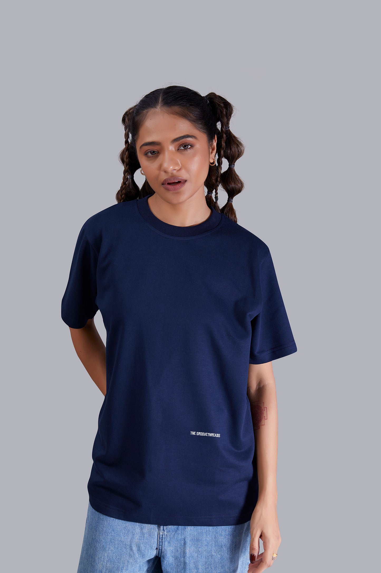 Walking Spaceship Round Neck Women (Navy Blue)