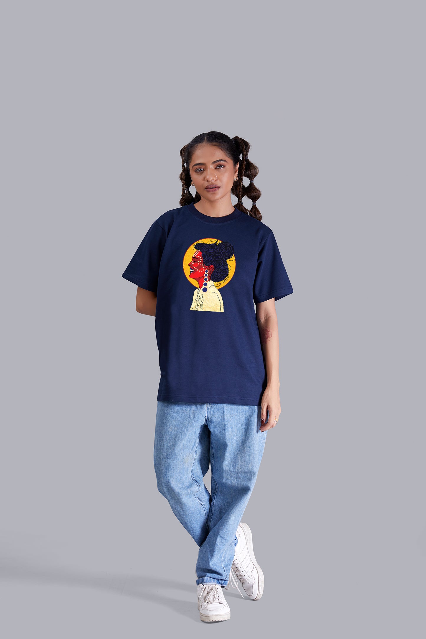 Live And Laugh Round Neck Women (Navy Blue)