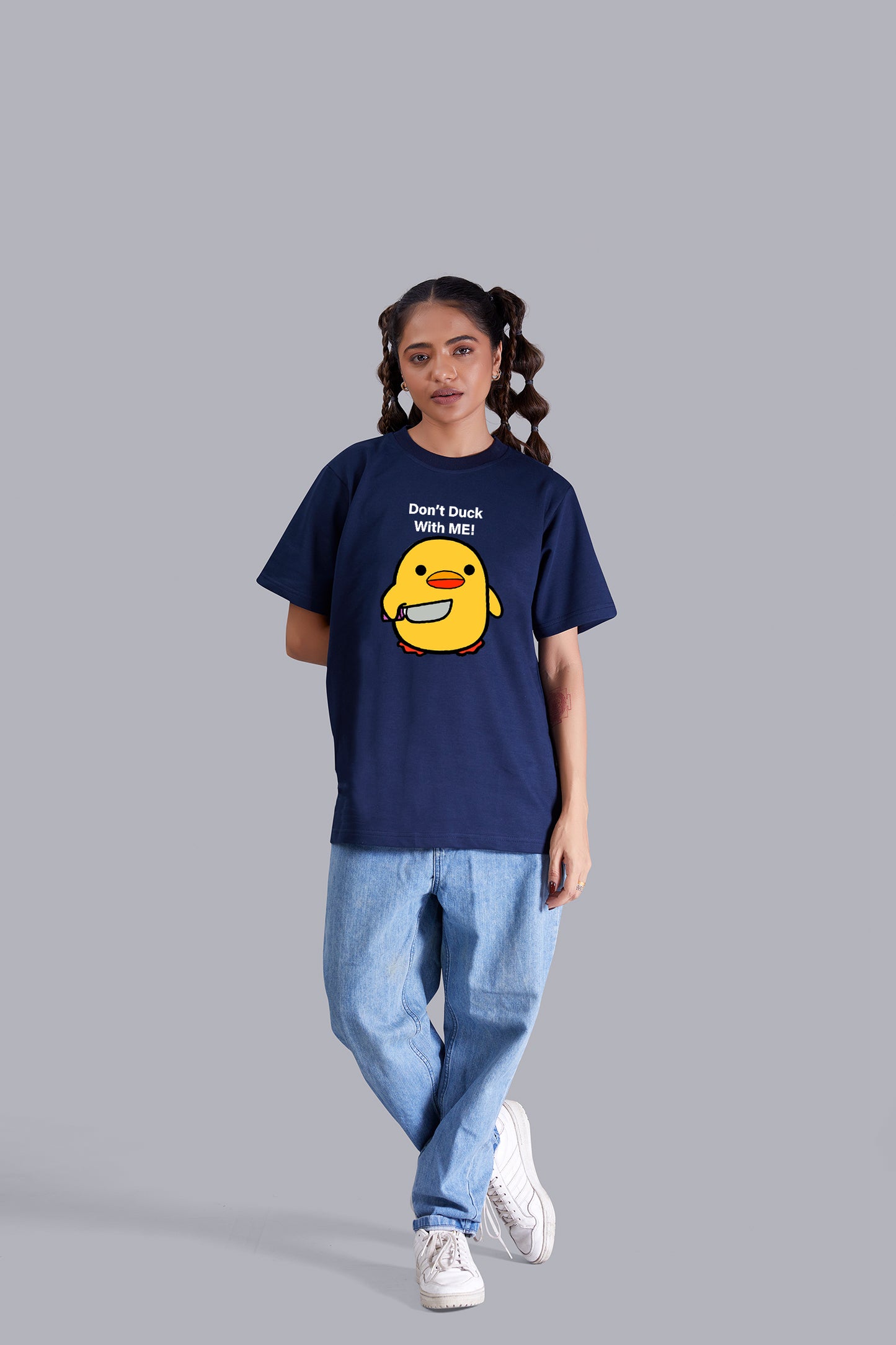 Don't Duck with me  Round Neck Women (Navy Blue)