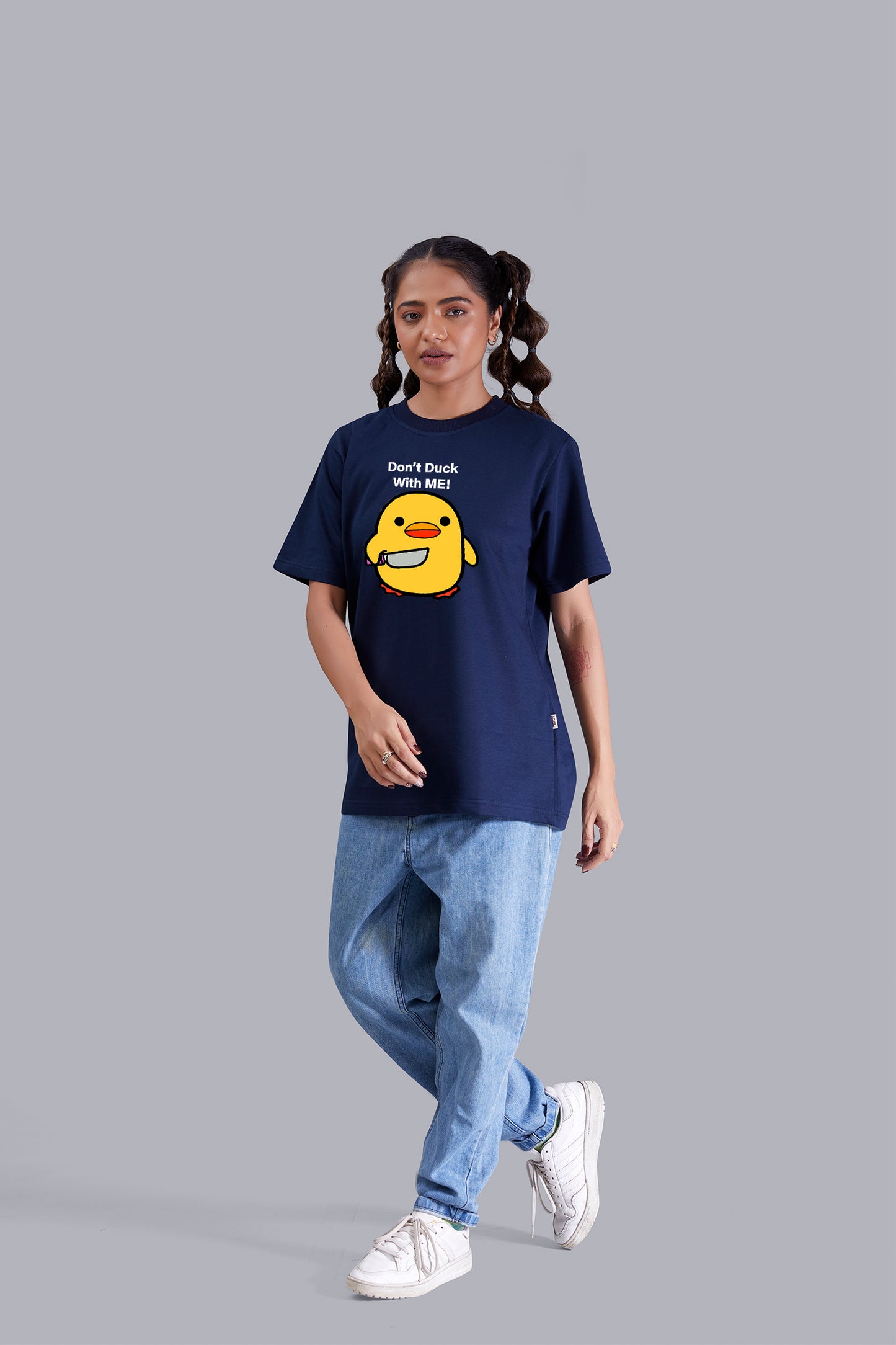 Don't Duck with me  Round Neck Women (Navy Blue)