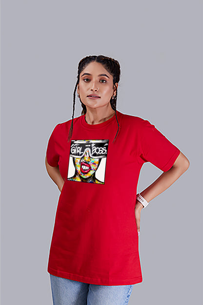 Girl Boss Round Neck Women (Red)