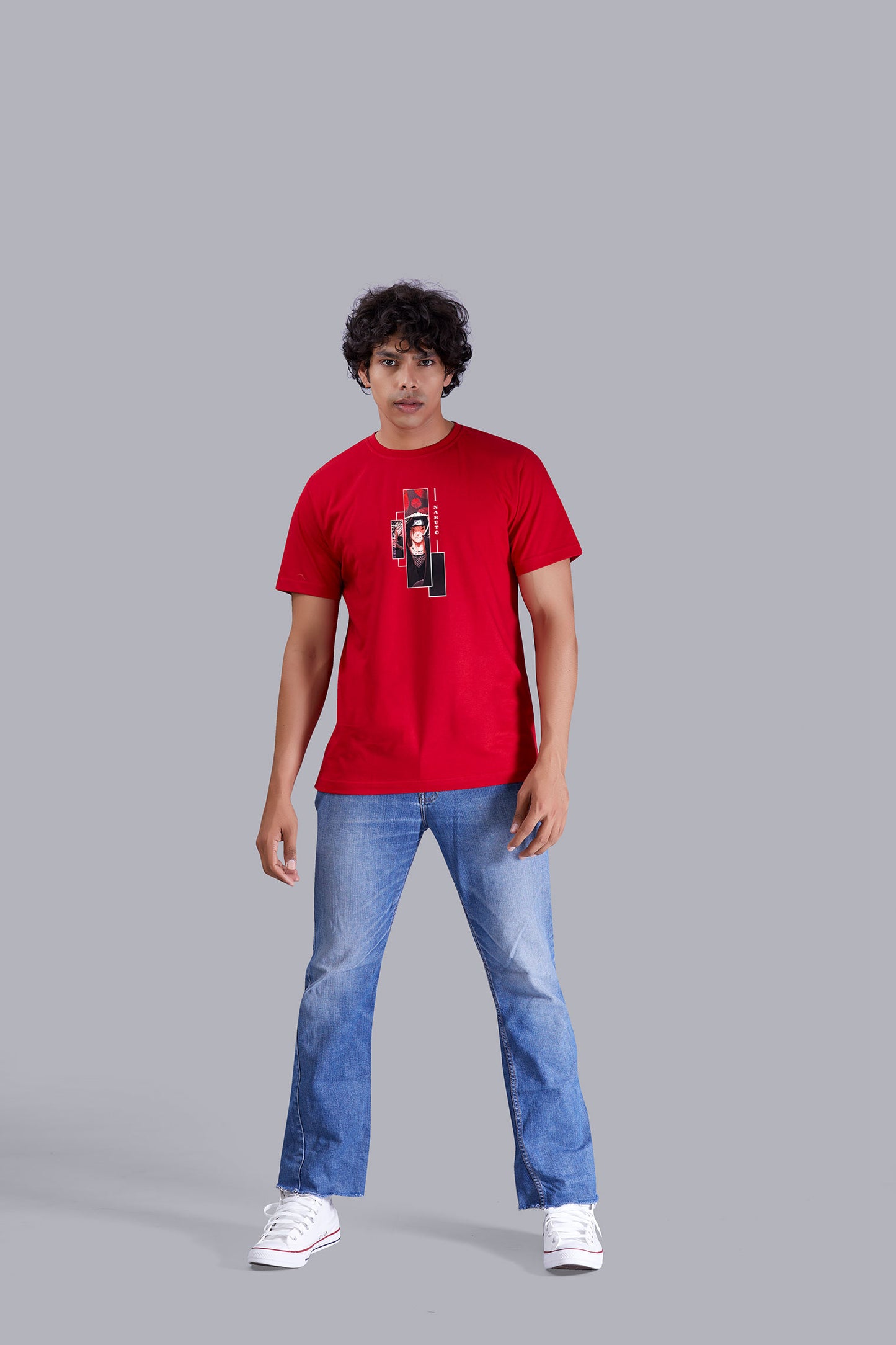 Red Dude's Portrait printed round T -Shirt