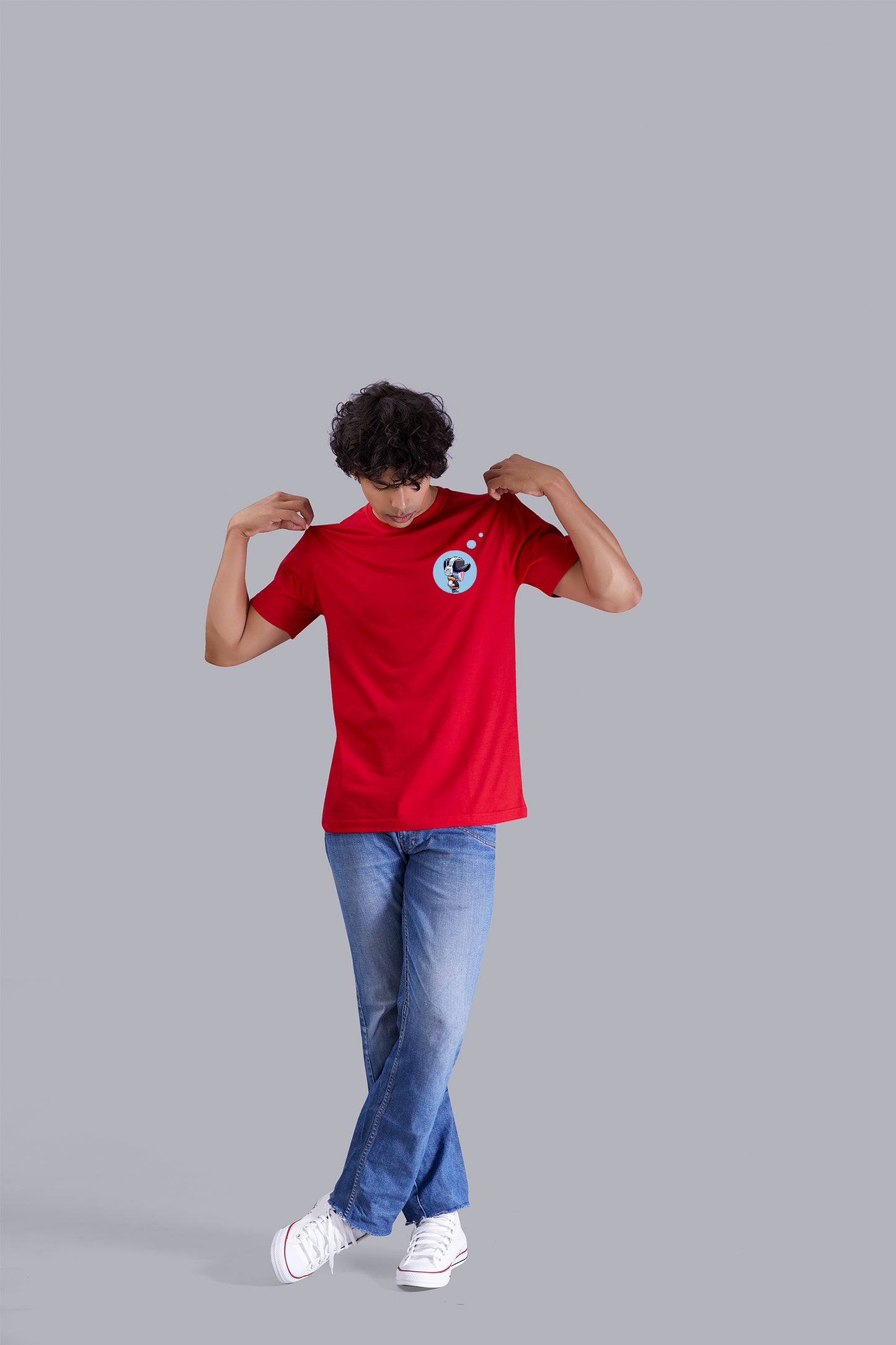 Red Printed Round Tshirt For Men