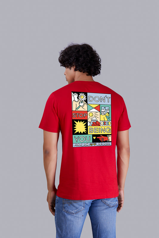 Creative Red Round T-shirt For Men