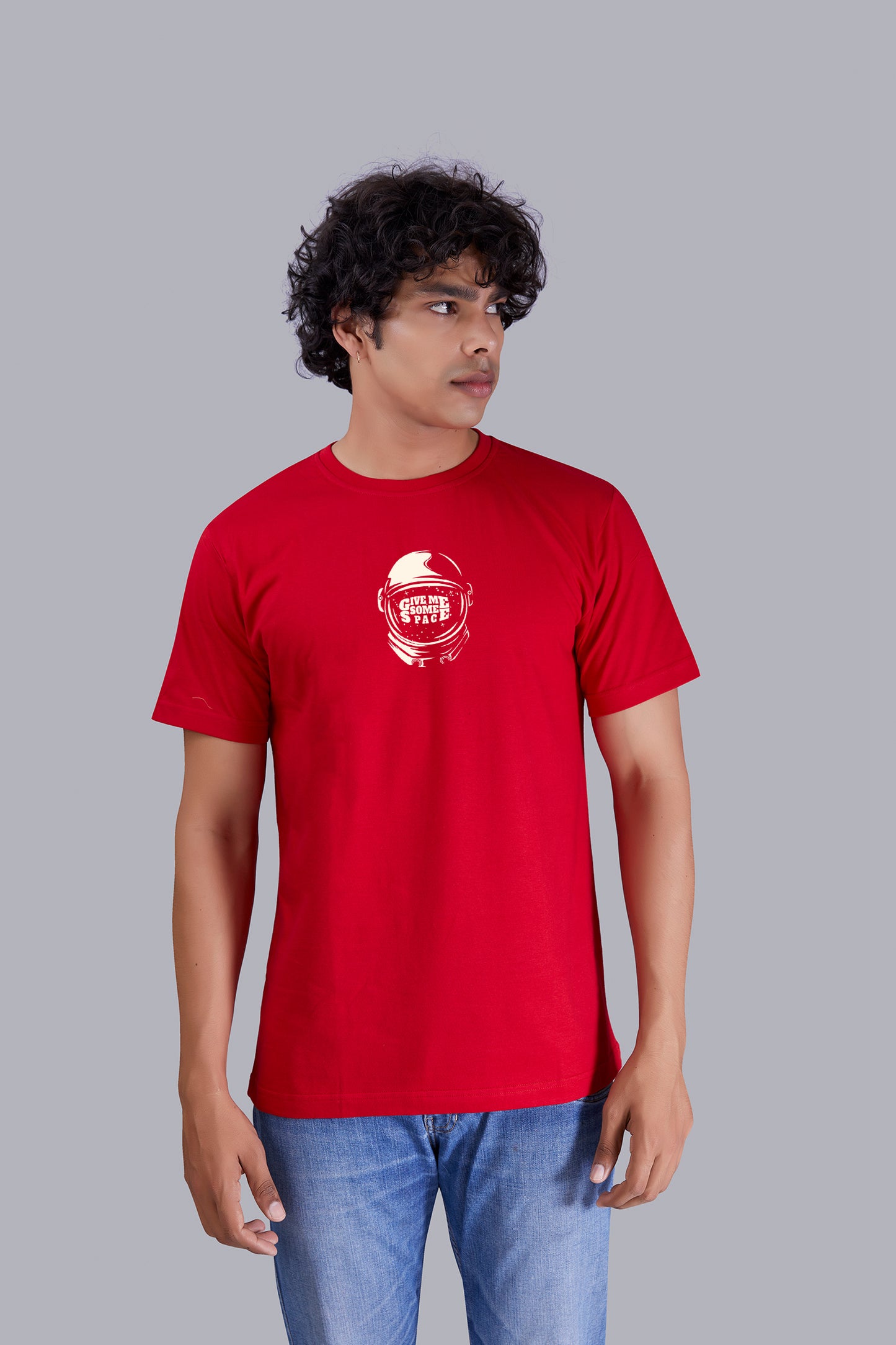 Red Astronaut Back Print Round Neck T-Shirt