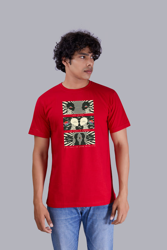 Red Monochrome Chic Round T Shirt