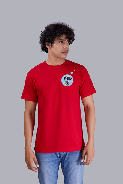 Red Printed Round Tshirt For Men