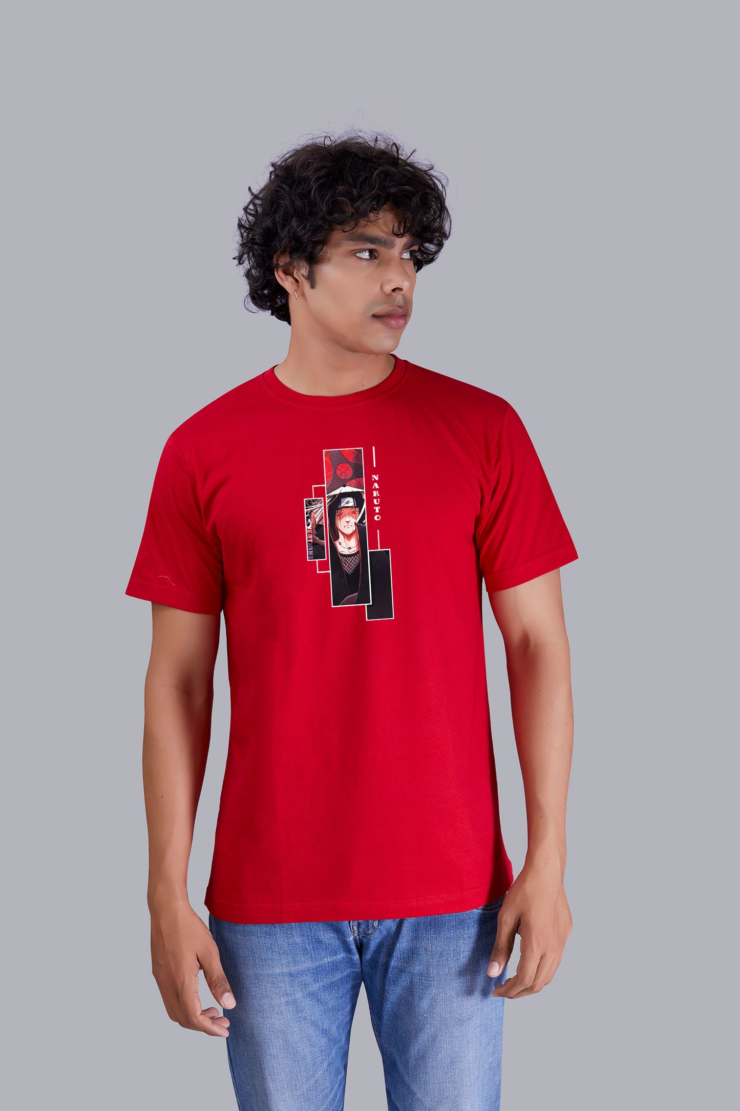 Red Dude's Portrait printed round T -Shirt