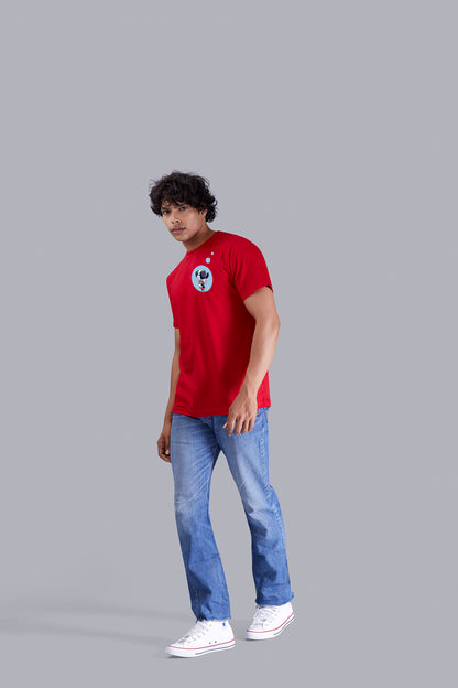 Red Printed Round Tshirt For Men