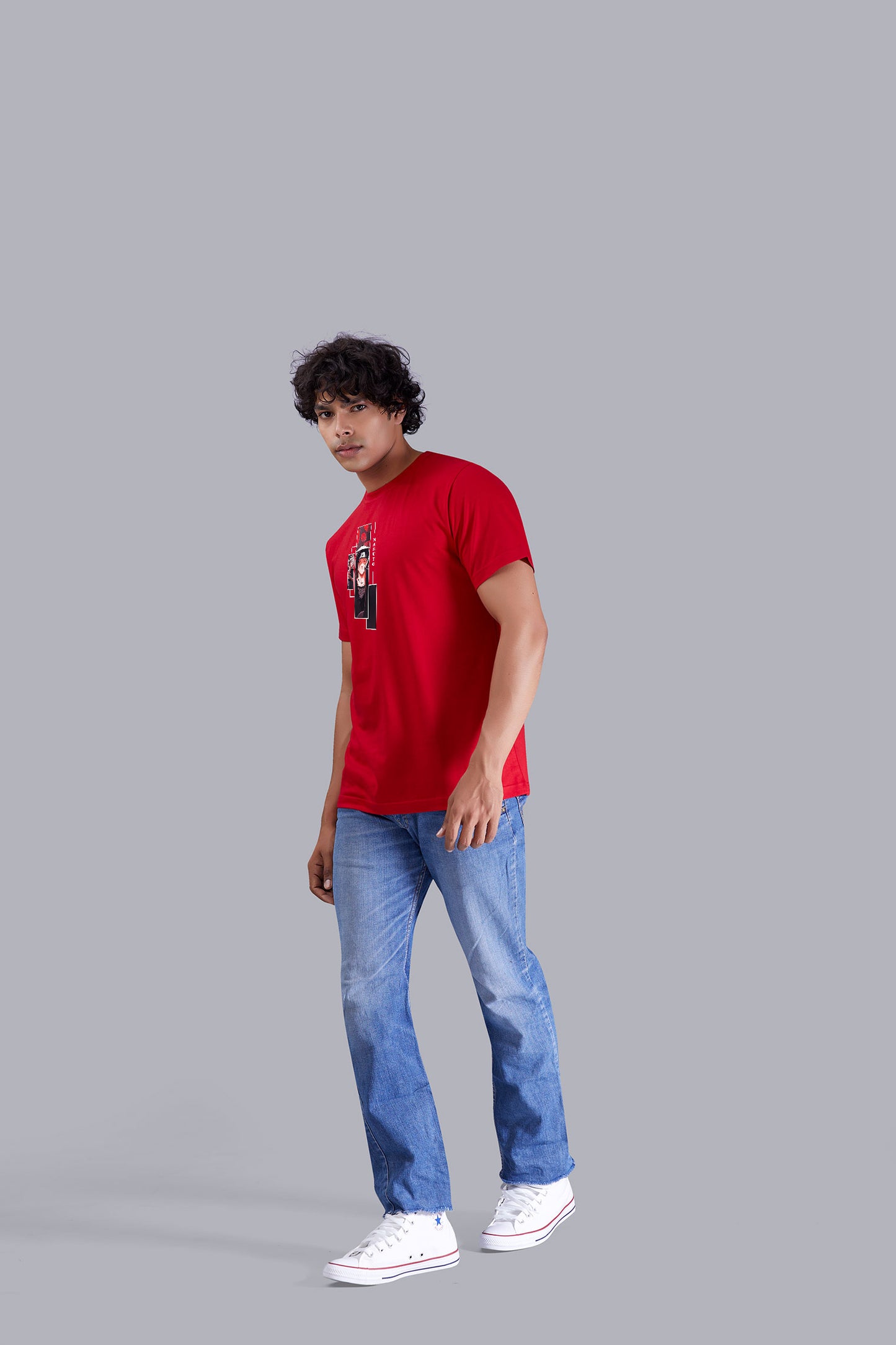 Red Dude's Portrait printed round T -Shirt