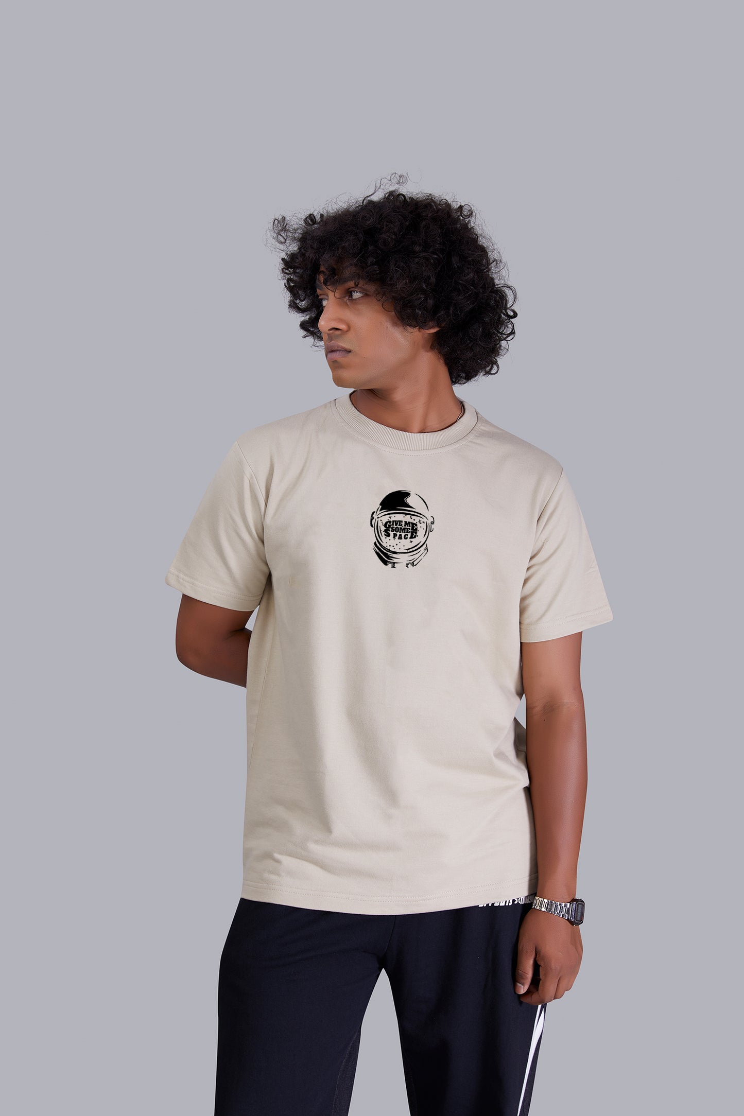 Sand Astronaut Back Print Round Neck T-Shirt