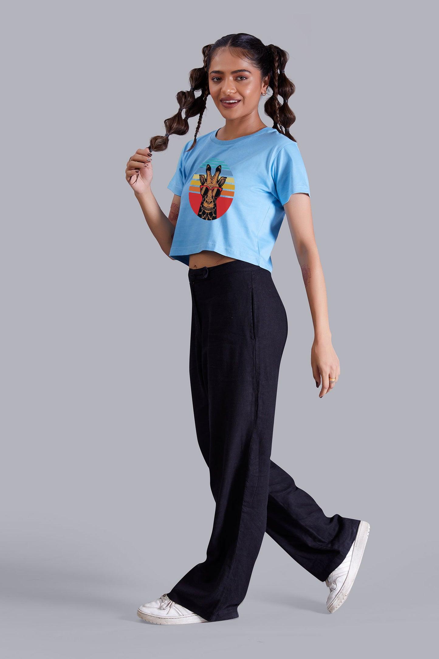 Giraffe Chic Skyblue Crop Top