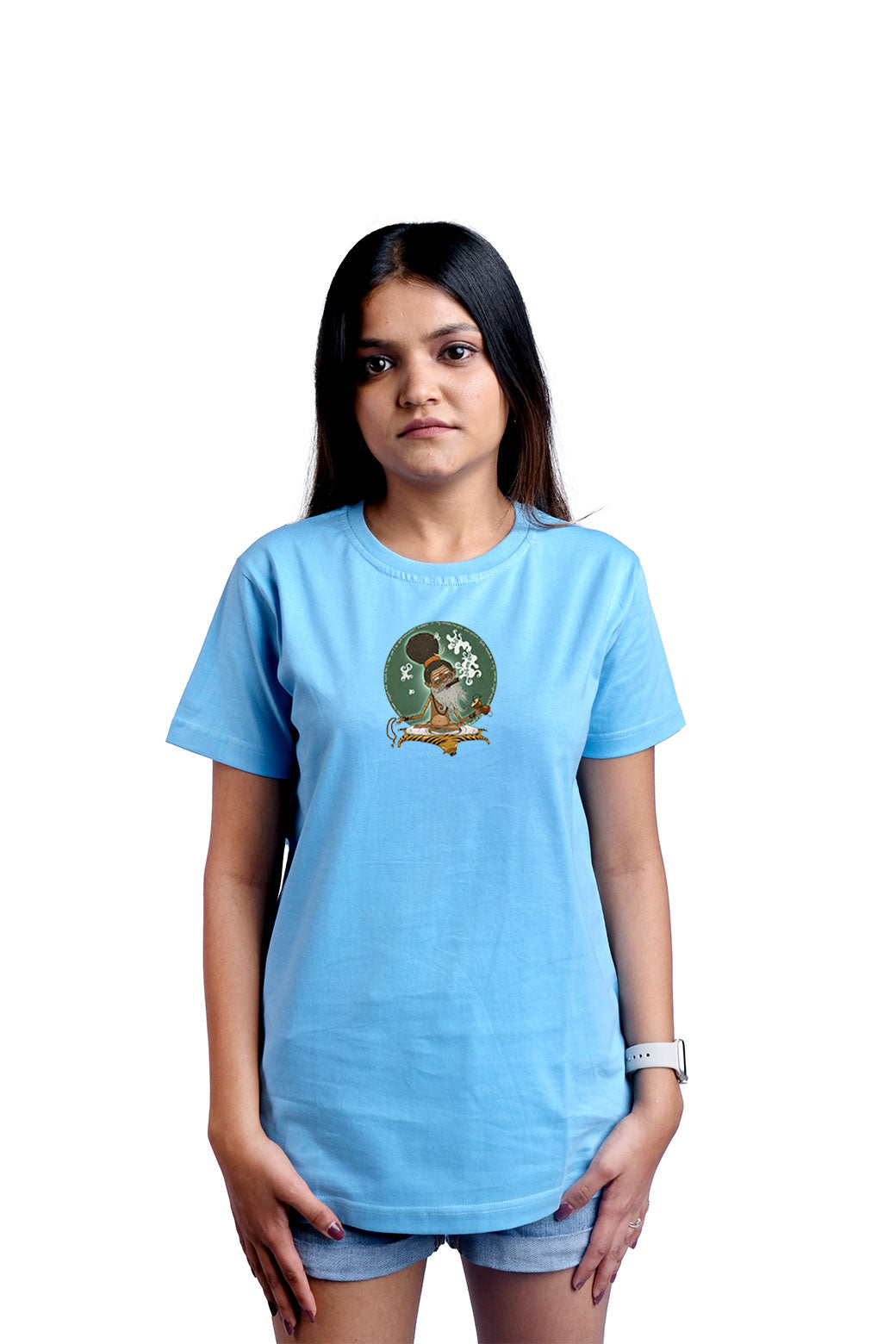 Babaji ki booty  Round Neck Women (Sky Blue)