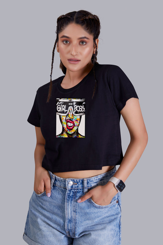 Black Girl Boss Printed Cropped T shirt