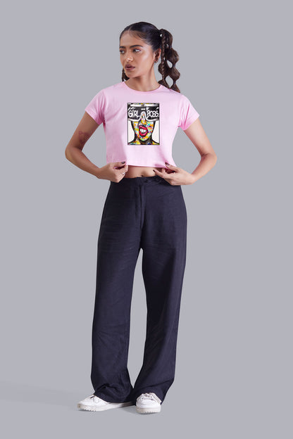 Babypink Girl Boss Printed Cropped T shirt