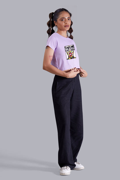 Lavender Girl Boss Printed Cropped T shirt