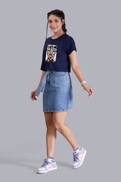 Navyblue Girl Boss Printed Cropped T shirt