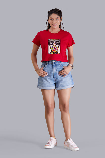 Red Girl Boss Printed Cropped T shirt