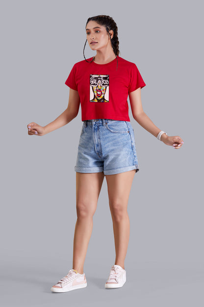 Red Girl Boss Printed Cropped T shirt