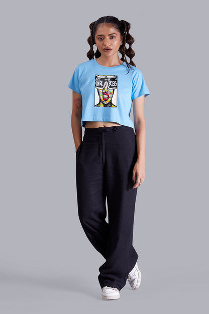 Skyblue Girl Boss Printed Cropped T shirt