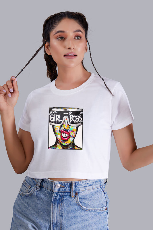 White Girl Boss Printed Cropped T shirt