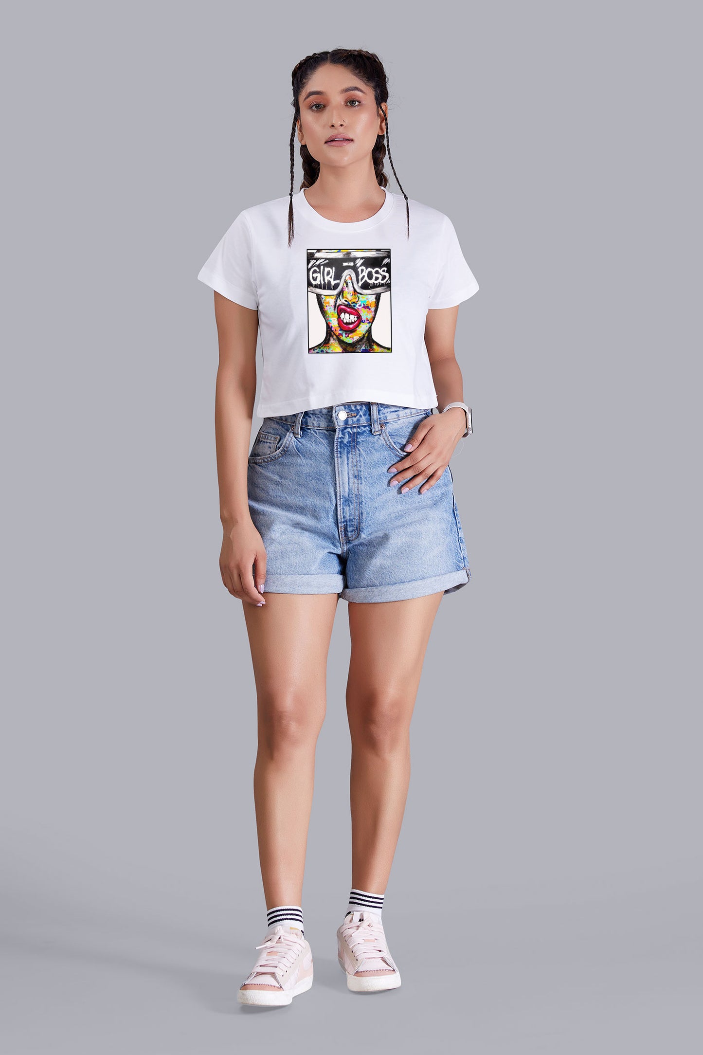 White Girl Boss Printed Cropped T shirt