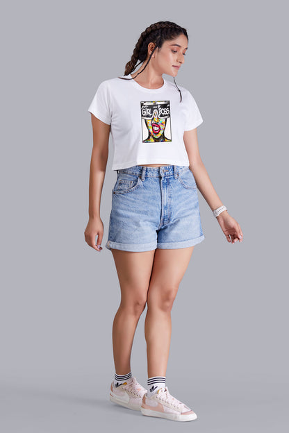 White Girl Boss Printed Cropped T shirt