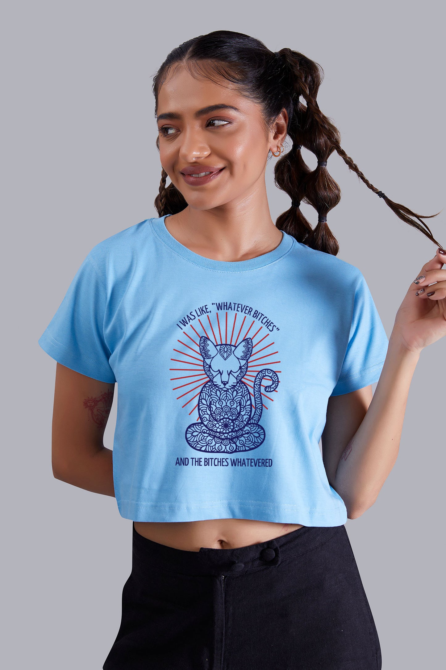 Whisker Meow Skyblue Crop Top