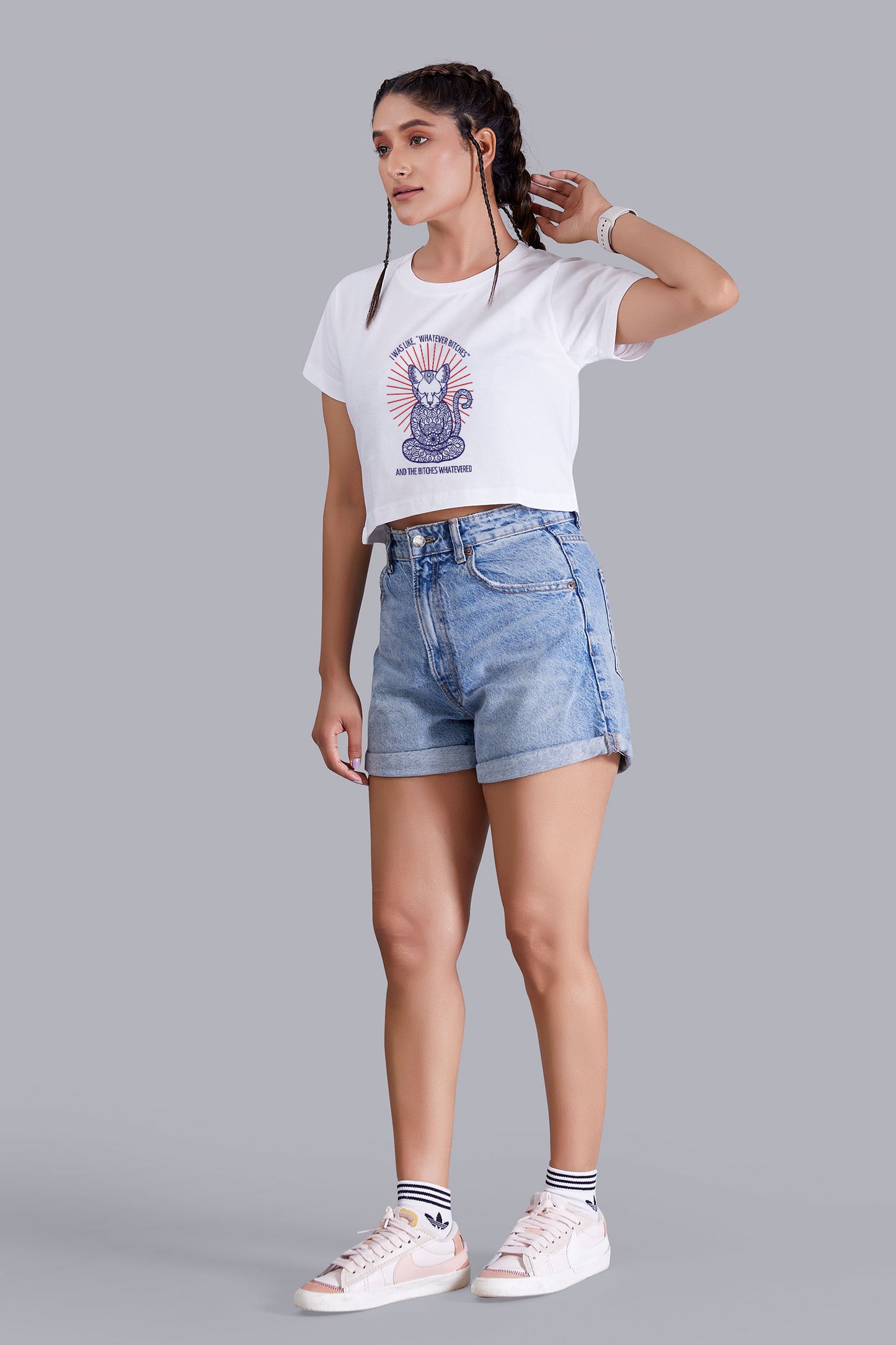 Whisker Meow White Crop Top