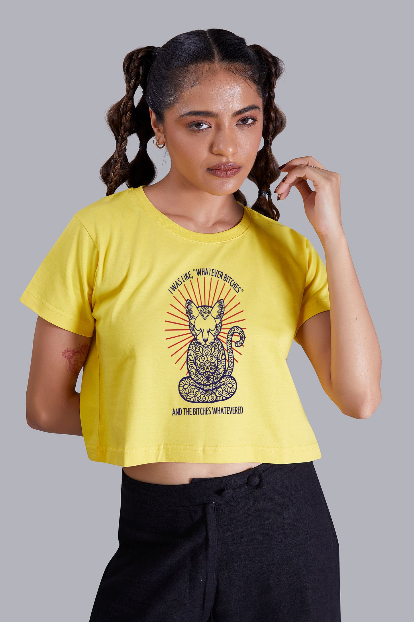 Whisker Meow Yellow Crop Top