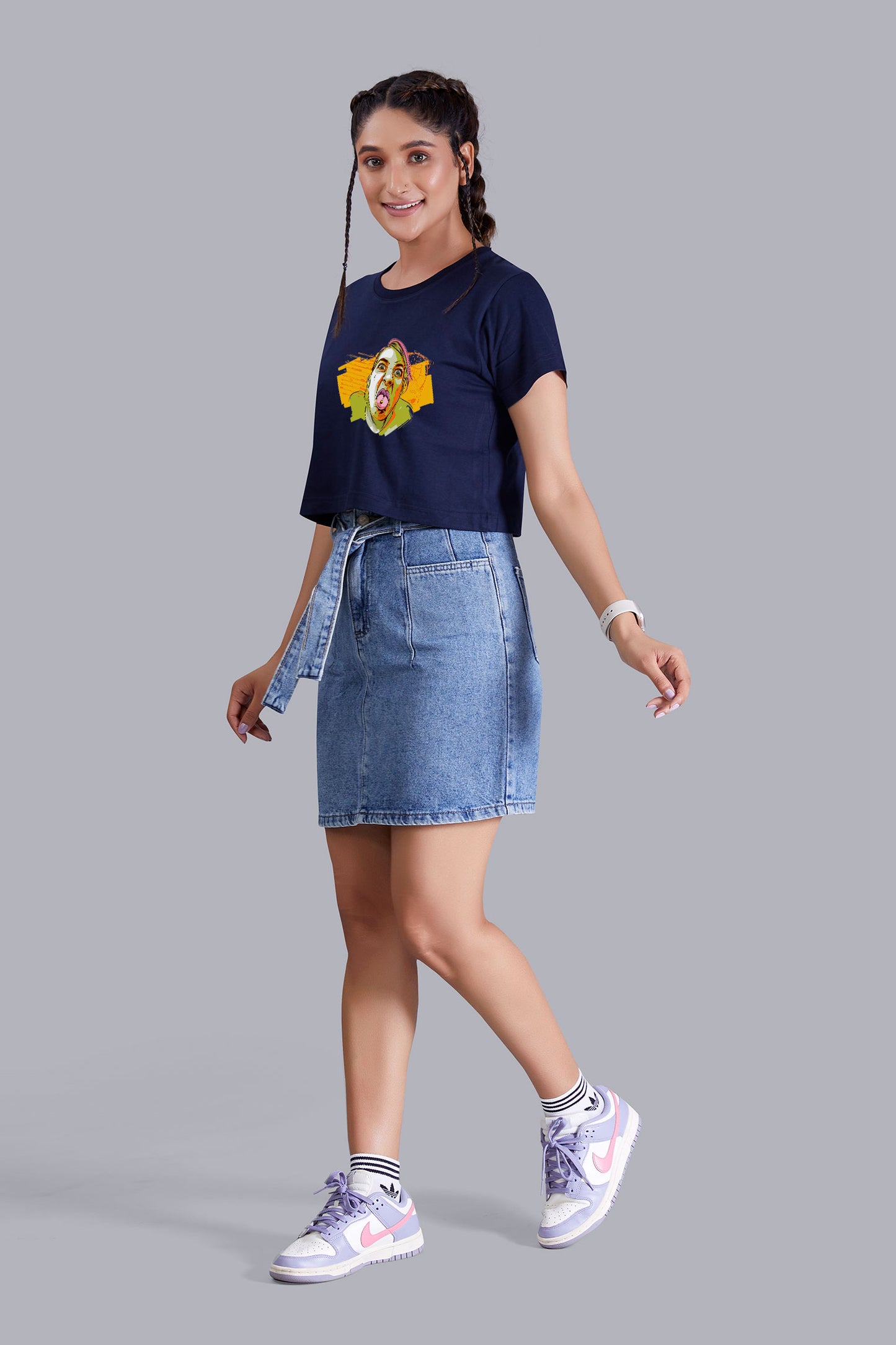 Navyblue Portrait Crop Top