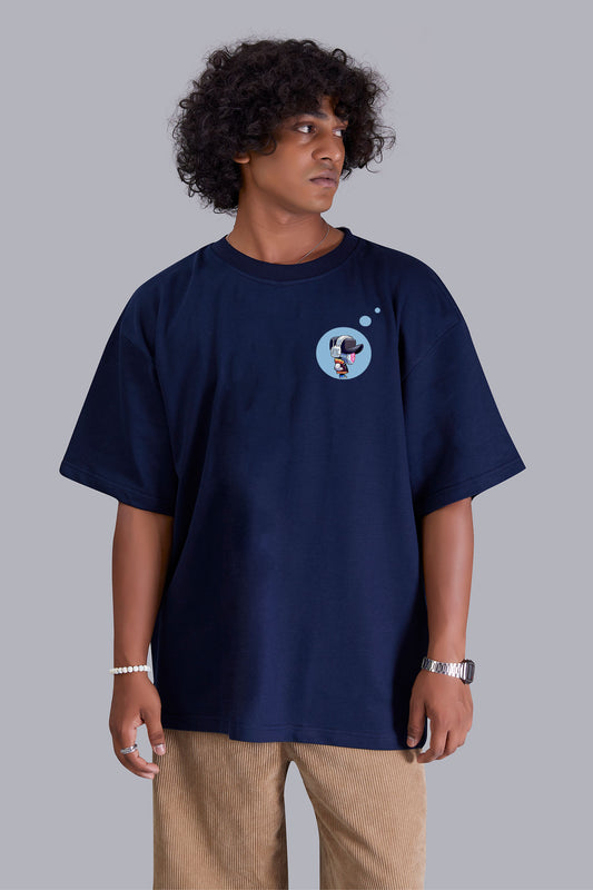 Navy Blue Printed Oversized Tshirt For Men