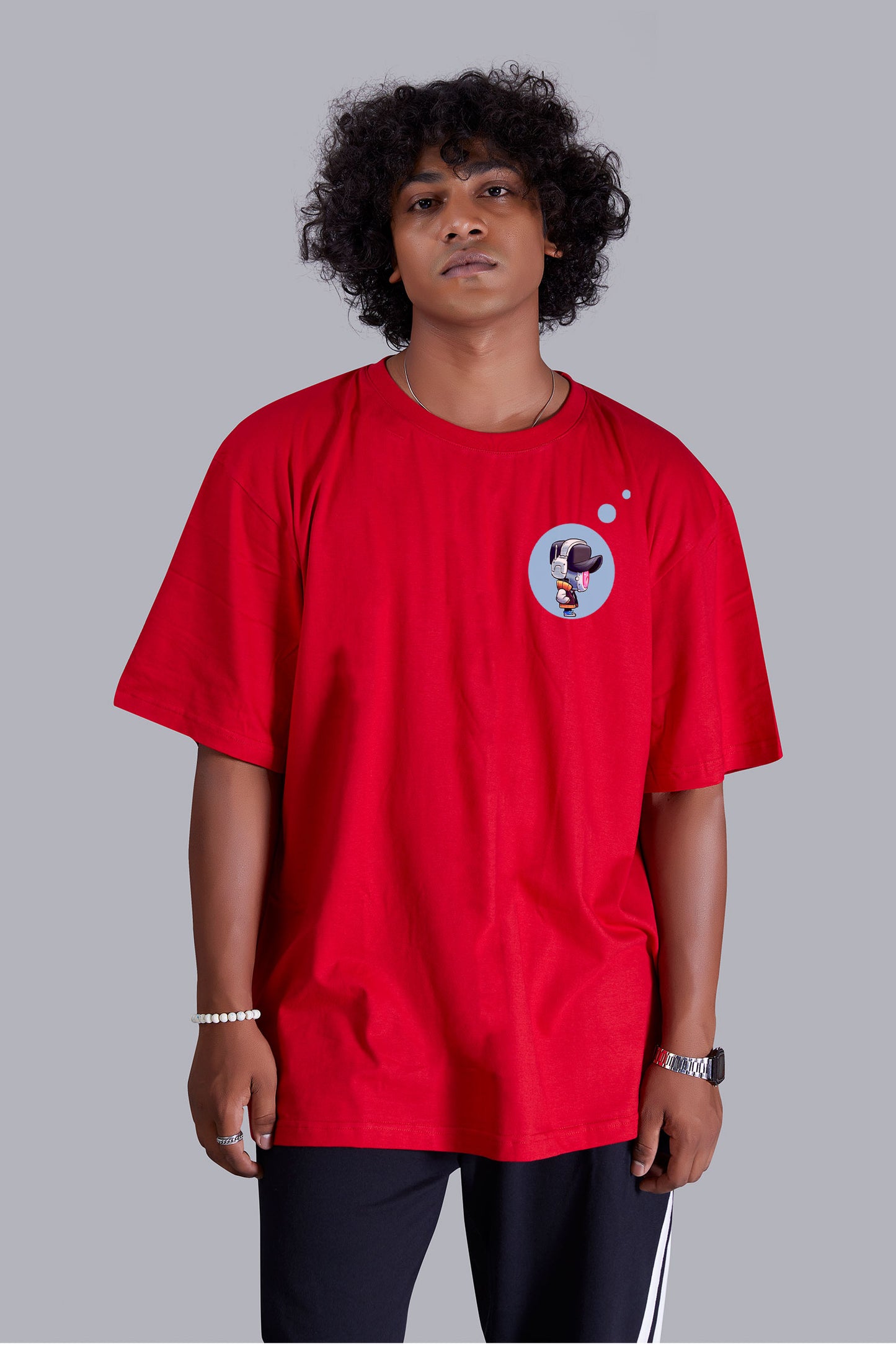 Red Printed Oversized Tshirt For Men