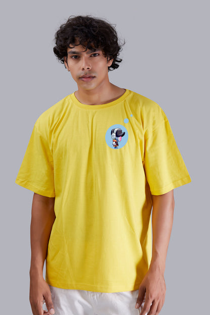 Yellow Printed Oversized Tshirt For Men