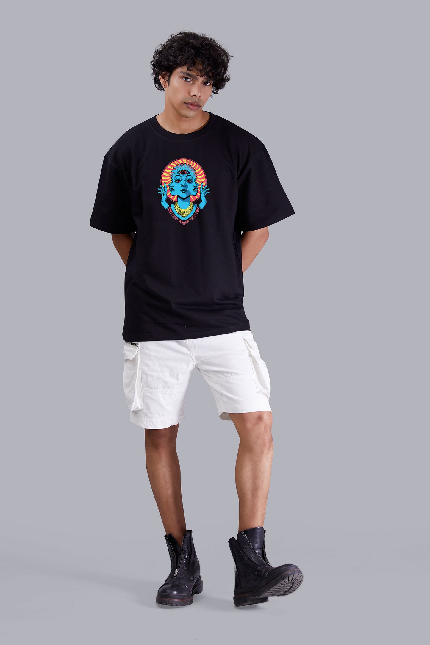 Psychedelic Black Color Oversized T Shirt