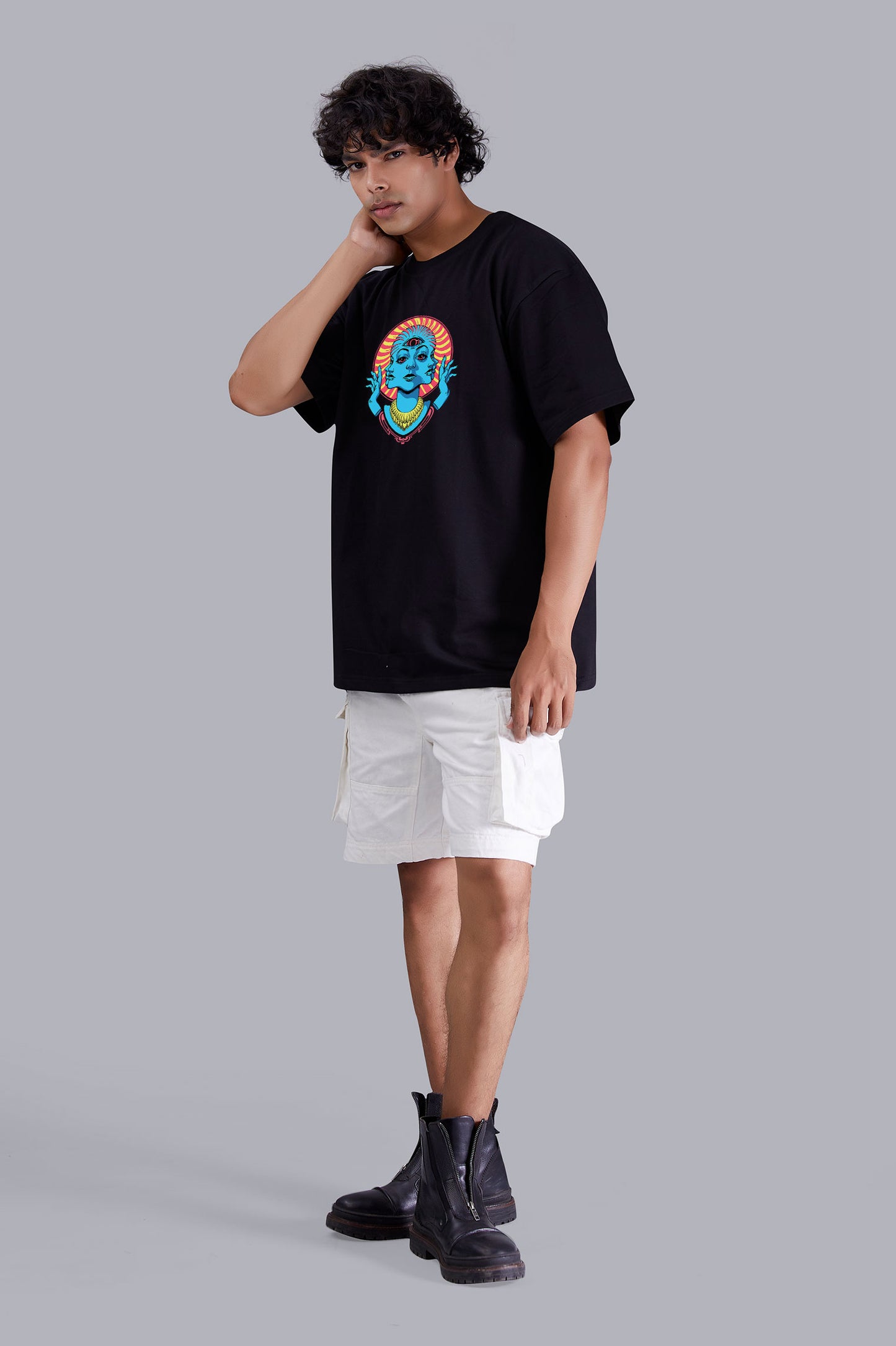 Psychedelic Black Color Oversized T Shirt