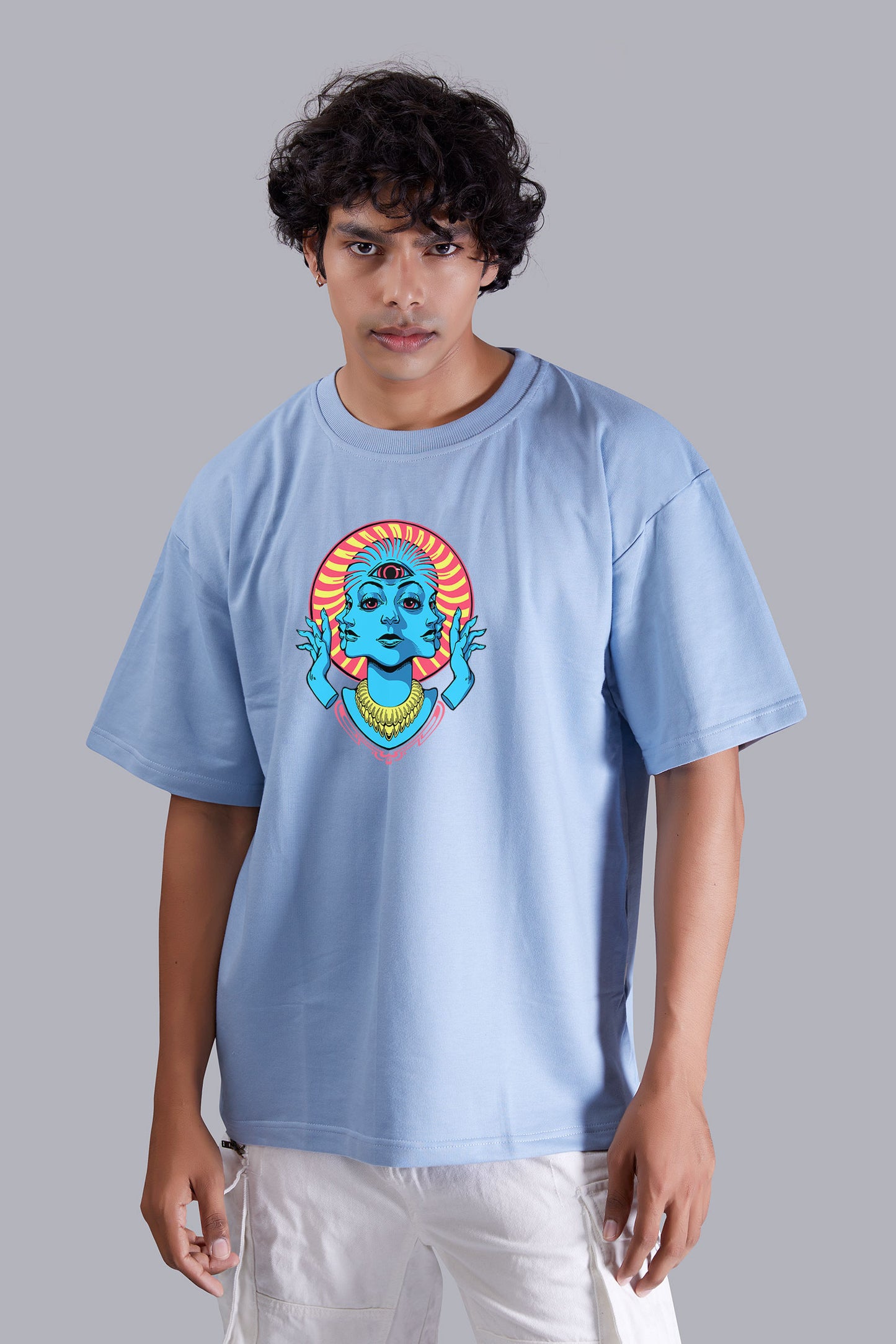 Psychedelic Skyblue Color Oversized T Shirt